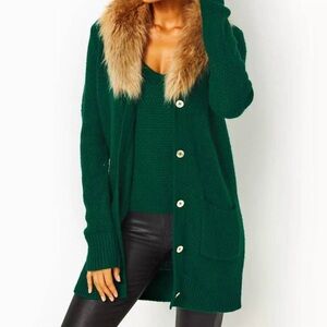 NWT - LILLY PULITZER‎ Kildaire 2 Piece Sweater Set, Sz XS, evergreen, fur, knit,